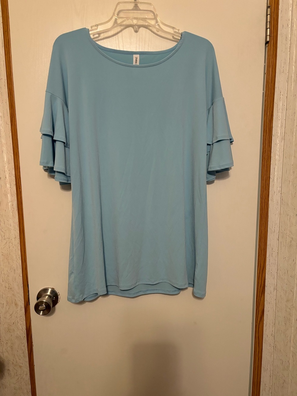 Zenana Outfitters Light Blue Ruffle Sleeve Top